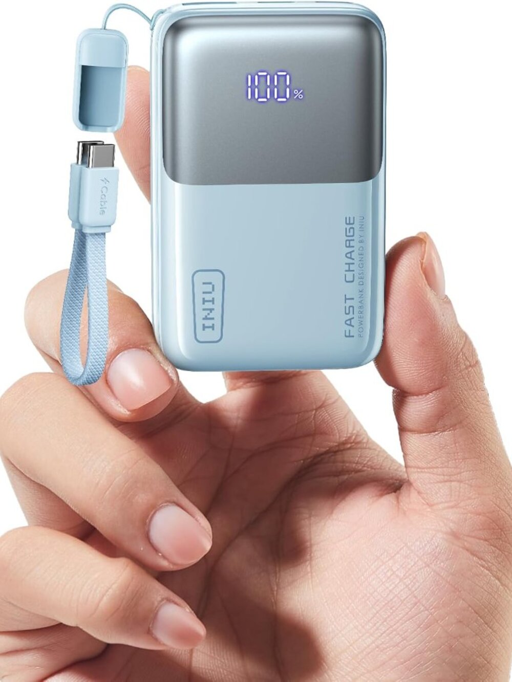 INIU 10000mAh 45W Ultra Mini Portable Charger Power Bank with Cable - Blue - Picture 7 of 7